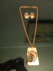Vintage Modernist MidCentury Modern Signed Rame Copper Pendant Necklace Earrings
