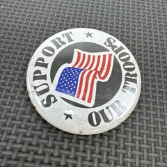 Support Our Troops Patriotic Pinback Button With American Flag Design Vintage