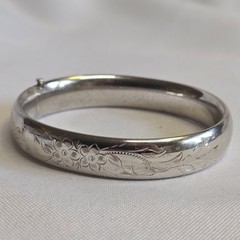 Vtg Sterling Silver H.F.B Bangle 15.97g Fine Jewelry 7″ Etched Floral Design