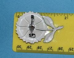 Vintage Daisy Flower Brooch White Yellow And Green Enamel Leaves Pedals 2 inches