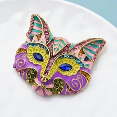 Enamel Cat Head Brooches Rhinestone Animal Women Party Pins Fashion Jewelry Gift