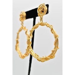 Vintage Chunky Dangle Earrings Pierced Post Wired Circle Round Gold NOS 1980s W1