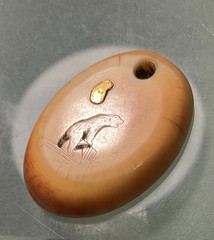 Native Alaskan Inupiaq Scrimshaw Pendant Fossilized Walrus Ivory or Whale Tooth