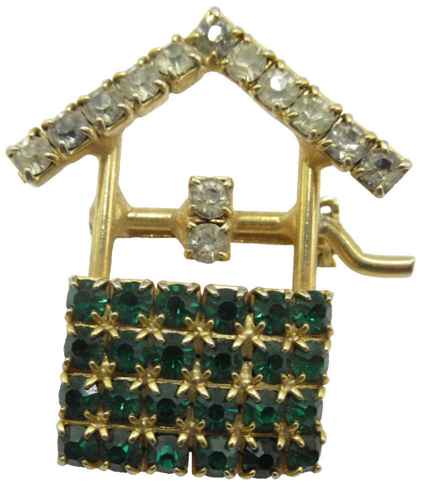 Green Clear Rhinestones Wishing Well Vintage