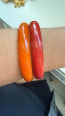 Vintage Bakelite Bangle Bracelet Set, Red and Orange