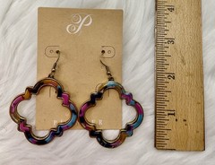 Vintage Statement Jewelry Set Gold Tone Purple Teal Beaded Necklace Earrings