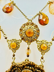 VTG! “Liz Clayborne’s Amber Crystals & Beads Victorian Style Necklace + Earrings