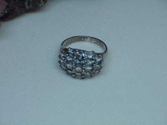 QVC 18k Gold Clad Sterling Dome 16 Aqua Ring DBJ 4.00ct Size 9.5 Vintg 5.5Gr