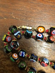 VTG GORGEOUS VENETIAN MURANO ITALIAN MILLEFIORI GLASS BEAD NECKLACE 28″ X 9 MM