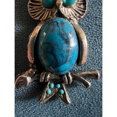 Vintage Owl Pendant Boho Retro Charm Blue Silver