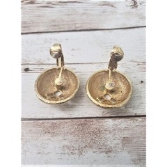 Vintage Clip On Earrings Gold Tone Domed Circle with Cut Out Design