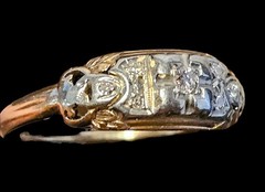 1920s Art Deco Floral Diamond Ring 14K-18K Two-Tone Gold Size 6.5