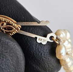 Vintage 14K Gold Three Strand Freshwater Pearl Bead Necklace