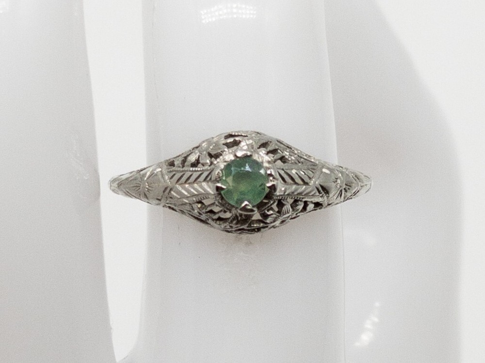 Antique 1920s Belais $2400 Old Euro Alexandrite 18k White Gold Filigree Ring