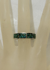 VERY OLD PAWN STABILIZED TURQUOISE SECTION DESIGNED 925 SILVER BAND RING SIZE 10