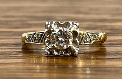 1940’s Vintage 4.2mm Natural Diamond 14K Gold Platinum Hallmark Engagement Ring