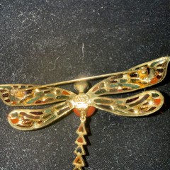 Vintage JOAN RIVERS Plique A Jour “stained glass” crystal dragonfly brooch