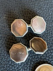 Iridescent MOP Mother of Pearl Octagonal Silver Tone Antique Edwardian CuffLinks