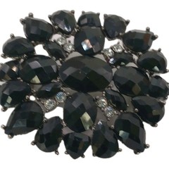 Vintage Black Rhinestone Cluster Brooch Gunmetal Tone Statement Pin 2 by 1 3/4