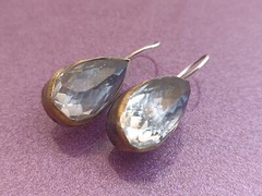 RARE Rock Crystal Silver Earrings, Vintage Very Big Rock Crystal Silver Earrings