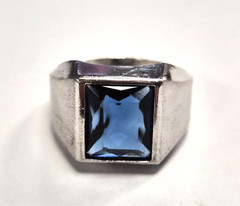 Vintage Men’s Signed Vargas 925 Sterling Silver Faux Sapphire Ring Size 9.75
