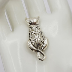 Cat Kitty Kitten Open Filigree Sterling Silver 925 Jezlaine Vintage Brooch Pin