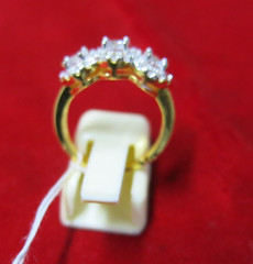 Round Cut Three-Stone Engagement Ring Micron Gold Plated Adjustable Size 7 New