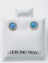 925 Sterling Silver Lab Created Round Light Blue Fire Opal Stud Pierced Earring