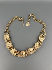 Vintage Collar Necklace Gold Tone Leaf Link Textured Layered Chunky Retro 16″
