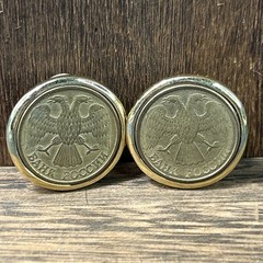 Russian Double Headed Eagle Brass Clad Steel Russian Coin Clip On Earrings