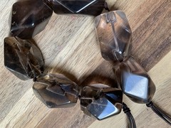 Vintage Smoky Quartz Chunky Necklace Black Cord 925 Clasp