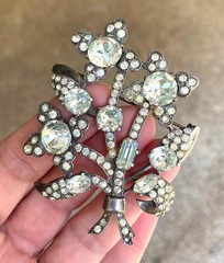 Vintage Eisenberg Original 1940s Sterling Silver Rhinestone Pin Brooch Large 3″