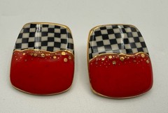 Vintage 80’s Jewelry 10 Cynthia Chuang Earrings Modernist Checkerboard Ceramic