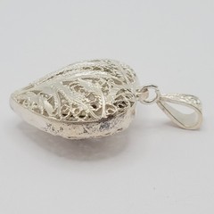Heart Open Metal Southwestern Style Silver Plated Filigree Puffy Puffed Pendant