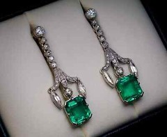 Art Deco Antique Dangle Earrings 14K White Gold Over 3 Ct Lab Created Emerald