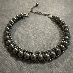 Vintage Black Pearl Iridescent Twisted Strung Bead Choker Necklace Goth