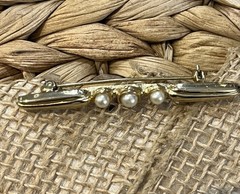 Victorian Revival Bar Pin Gold Tone Faux Pearl Brooch Vintage Costume Jewelry