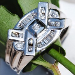 14k white gold ring 0.60ct natural diamond size 10.25 handmade vintage 8.0g Gab4