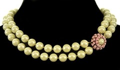 ANTIQUE ART DECO ENAMEL 2-STRAND LUCITE PEARL BEAD NECKLACE C.1920