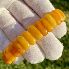 Vintage Natural Baltic Amber Stretch Bracelet Butterscotch Egg Yolk Panels 7,5”