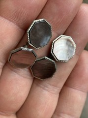 Iridescent MOP Mother of Pearl Octagonal Silver Tone Antique Edwardian CuffLinks