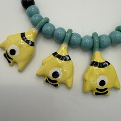VTg Flying Colors Necklace Ceramic Angel Fish Yellow Blue 1980’s Coastal Cruise
