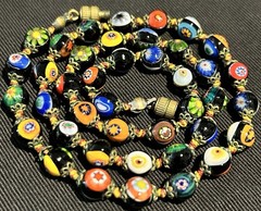VTG Venetian Colorful Millefiori Glass Beads Knotted Choker Necklace 5mm x 17.5″