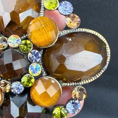 Vintage Rhinestone Brooch Brown Orange Gold Tone READ