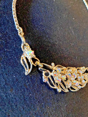 Vintage AB Rhinestones Articulated Leaf Gold Tone Choker 15 1/2 Inches EUC
