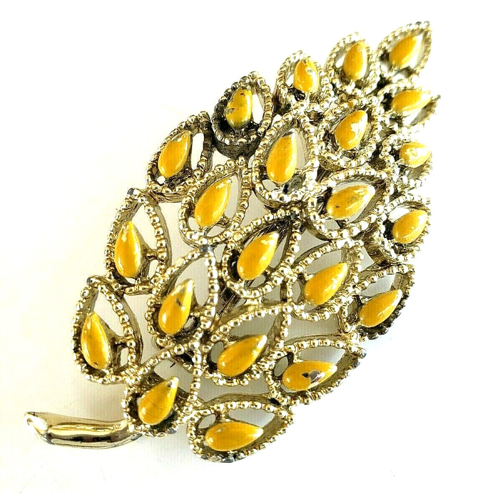 Vintage Gerry’s Yellow Enamel Leaf Gold Tone Pin 2.5″