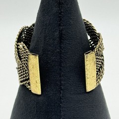 Vintage Brass Braided Mesh Wide Cuff Bracelet Boho Statement Open Bangle