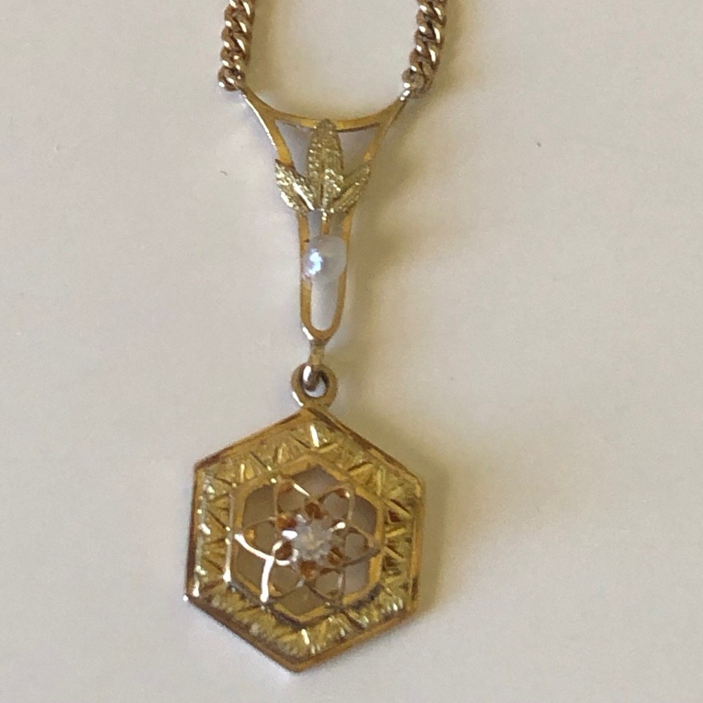 Vintage 10k FILIGREE PENDANT GREEN PINK GOLD