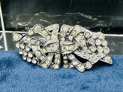 Duette Rhinestone Dress Clip Brooch Art Deco Vintage Convertible Pin 1.25” X 1”