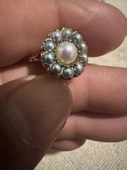 Antique Victorian 10k Yellow Gold Natural Pearls Cluster Ring